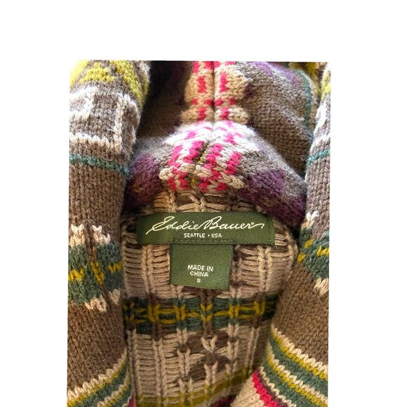 Eddie Bauer Southwestern Print Button Front Cardigan Beige Size S Boho Fall Cozy - Picture 3 of 15